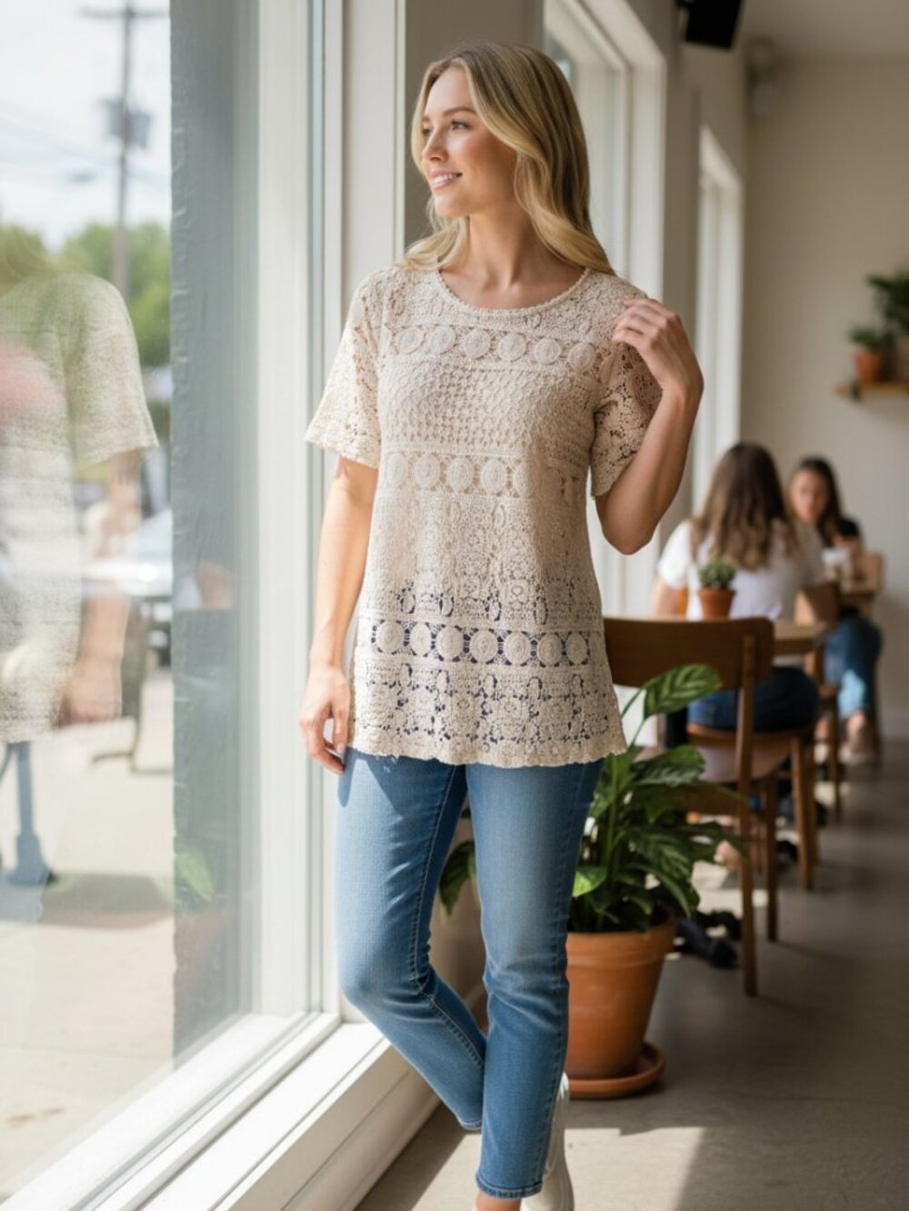 New Crochet Cream Top SZ Small